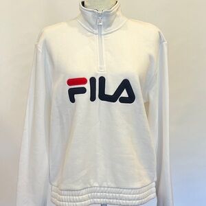 WLSS028 Women’s Fila White Quarter-Zip Pullover Collared Sweatshirt Size Medium